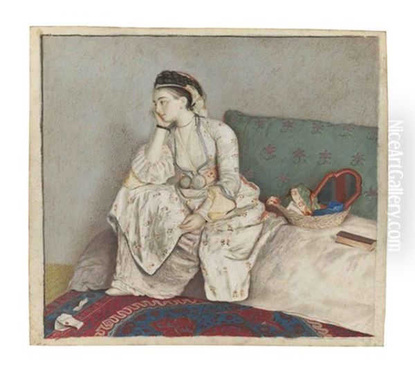 A Pensive Woman On A Sofa Oil Painting by Jean Etienne Liotard