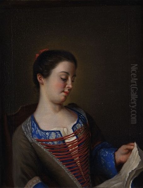 Die Schone Leserin - Portrait Der Mademoiselle Lavergne Oil Painting by Jean Etienne Liotard