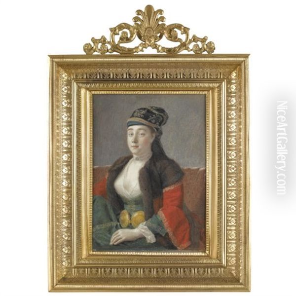 Portrait Of A Lady Of Constantinople Seated On A Red Divan Oil Painting by Jean Etienne Liotard