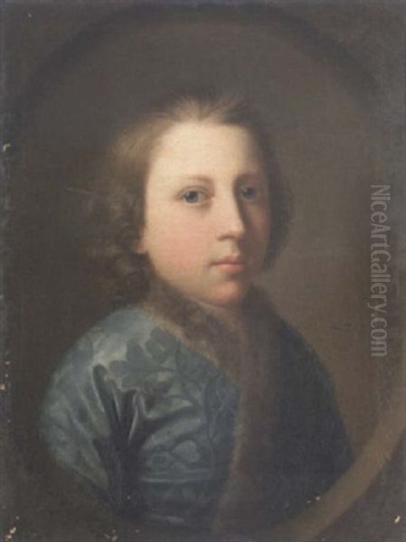 Portrait Of A Boy In An Embroidered Silk Dressing Gown Trimmed With Fur Oil Painting by Jean Etienne Liotard