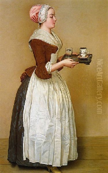 La Belle Chocolatiere Oil Painting by Jean Etienne Liotard