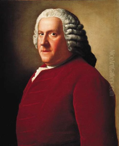 Portrait Of Willem Bentinck, 1st Count Bentinck, In A Red Velvet Coat And White Lace Cravat Oil Painting by Jean Etienne Liotard