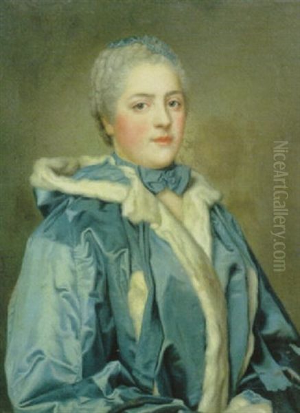 Portrait De Femme Au Manteau Bleu Oil Painting by Jean Etienne Liotard