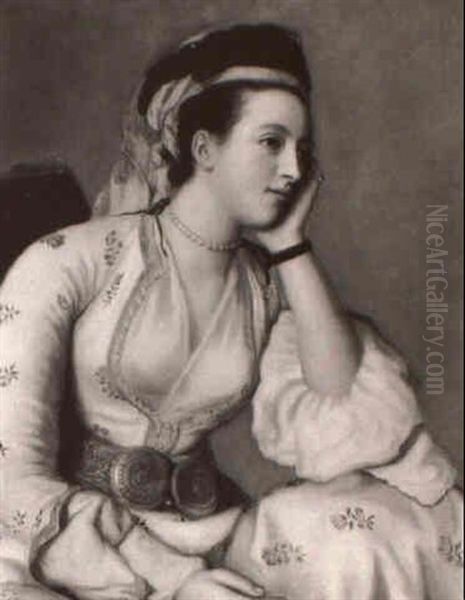 Portrait Presume De La Comtesse De Coventry, Assise, De     Mi-corps, En Costume Turc Oil Painting by Jean-Michel Liotard