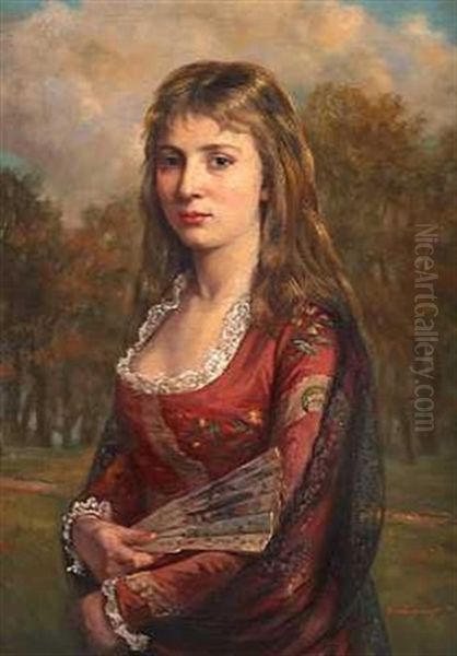 Portrait Of A Young Woman In Russian Dress Oil Painting by Ernst Friederich von Liphart