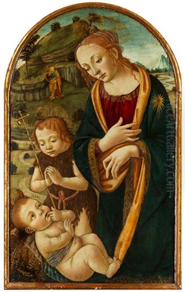 Madonna In Anbetung Des Jesuskindes Mit Dem Jungen Heiligen Johannes Und Heiligen Joseph Im Hintergrund by Filippo Lippi