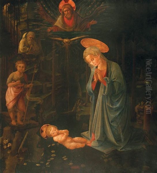 The Adoration With The Infant Baptist And St. Bernard Oil Painting by Filippo (Filippino) Lippi