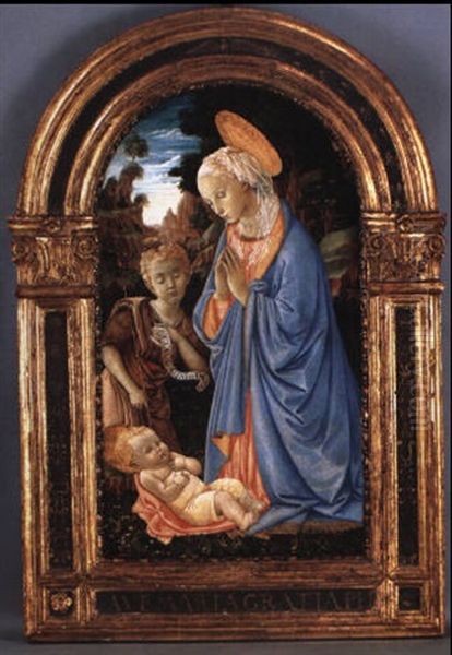 La Vierge Priant Avec L'enfant Jesus Et Saint Jean-baptiste Oil Painting by Filippo (Filippino) Lippi