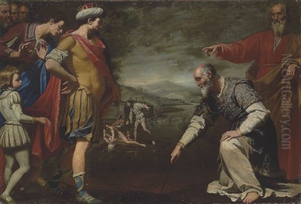 Consul Gaius Popillius Drawing A Circle Around King Antiochus Iv Oil Painting by Lorenzo Lippi