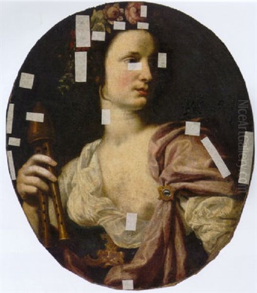 The Muse Europa Holding A Double Clarinet Oil Painting by Lorenzo Lippi