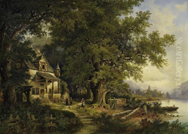 Tavern By The Moselkern Oil Painting by Hermann Bennekenstein