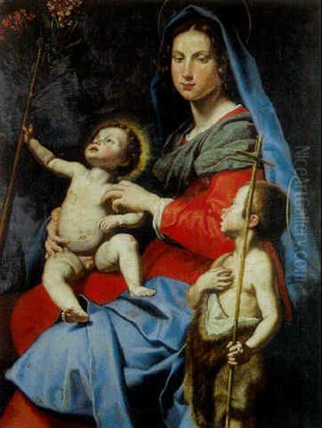 La Vierge A L'enfant Et Saint Jean Baptiste Oil Painting by Lorenzo Lippi