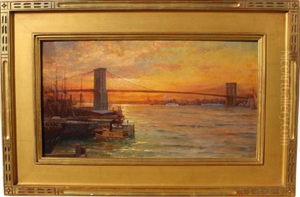 Brooklyn Bridge Nyc Oil Painting by William Henry Lippincott