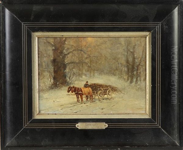 Wood Cart In Winter Oil Painting by William Henry Lippincott