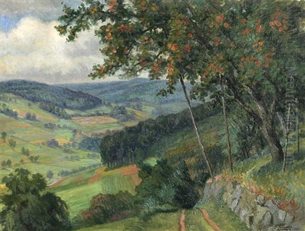 Blick Ins Fischbachthal Von Lichtenberg/odenwald Gesehen Oil Painting by Johannes (Prof.) Lippmann