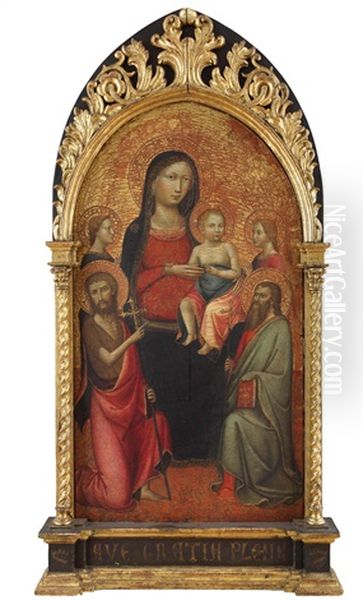 Madonna Mit Kind Zwischen Den Heiligen Johannes Der Taufer, Paulus Und Zwei Weiblichen Heiligen Oil Painting by  Lippo d'Andrea (Ambrogio di Baldese)