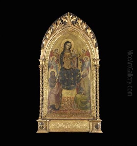 The Madonna And Child Enthroned With Angels And Saints John The Baptist And Nicholas Of Bari by  Lippo d'Andrea (Ambrogio di Baldese)