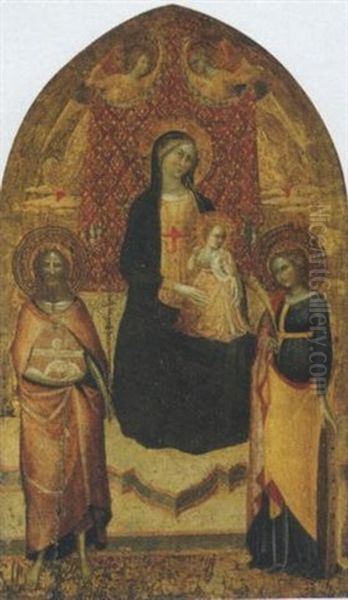 Madonna Con Bambino In Trono Con San Giovanni Battista, Santa Caterina D'alessandria E Due Angeli Oil Painting by  Lippo d'Andrea (Ambrogio di Baldese)