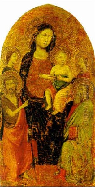 Virgin And Child With Saint John The Baptist And Another Saint And Two Angels Oil Painting by  Lippo d'Andrea (Ambrogio di Baldese)