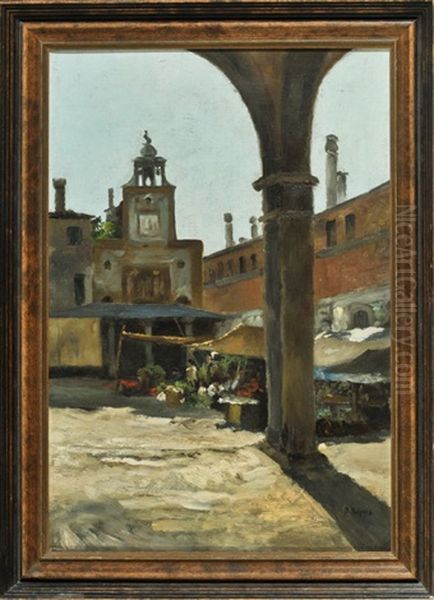 Blick In Den Innenhof Eines Sudlandischen Gebaudes Mit Marktstand Oil Painting by Richard Lipps