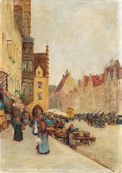 Alter Markt In Augsburg Oil Painting by Richard Lipps