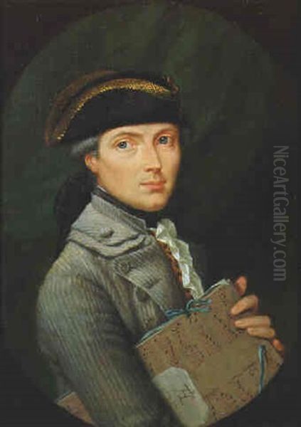 Portrait Of A Gentleman Holding Musical Scores Oil Painting by Johann Heinrich Lips