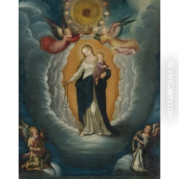 Madonna And Child Being Crowned By Angels Oil Painting by Pieter Lisaert IV