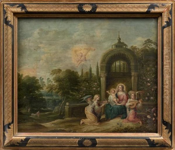 Vierge A L'enfant Entouree D'anges Dans Un Paysage Oil Painting by Pieter Lisaert