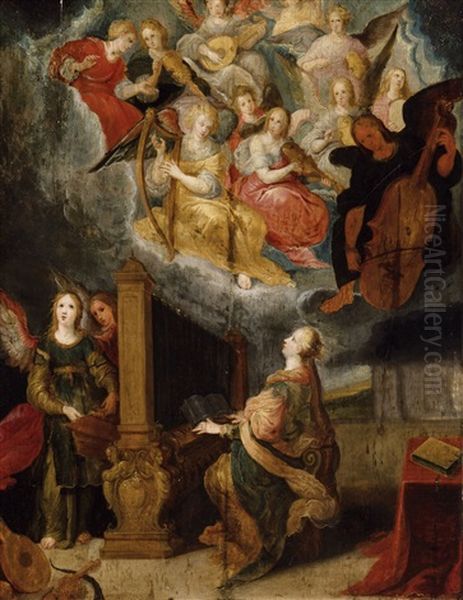 St. Cecilia And Musical Angels Oil Painting by Pieter Lisaert