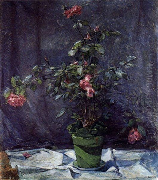 Rosen In Einem Topf Oil Painting by Reinhold Lischka