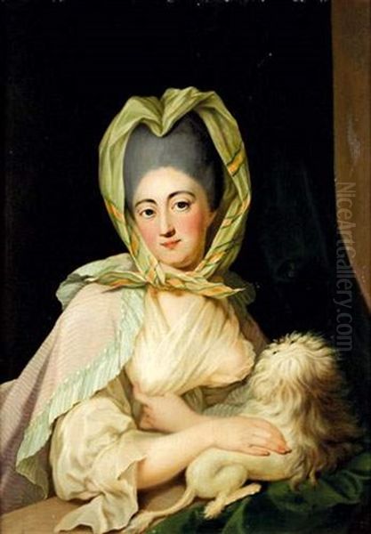 Portrait De Jeune Femme Avec Un Chien Oil Painting by Anna Dorothea Lisiewski