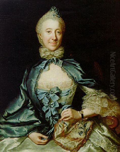 Portrait Of Cristiana Amalia Ernestine De Schlaberndorff In A Blue Satin And Lace Dress Oil Painting by Anna Dorothea Lisiewski