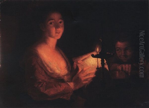 Music Lesson By Candlelight Oil Painting by Anna Dorothea Lisiewski