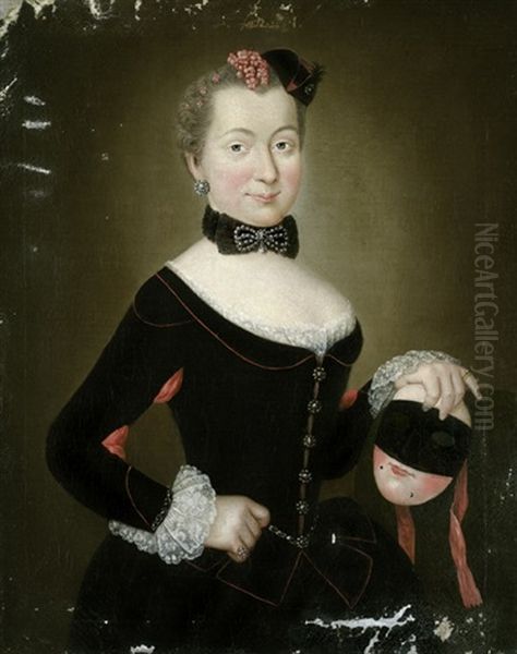 Bildnis Der Henriette Sophie Christine Von Luderitz, Geborene Von Rochow, Mit Venezianischer Karnevalsmaske Oil Painting by Christian Friedrich Reinhold Lisiewski