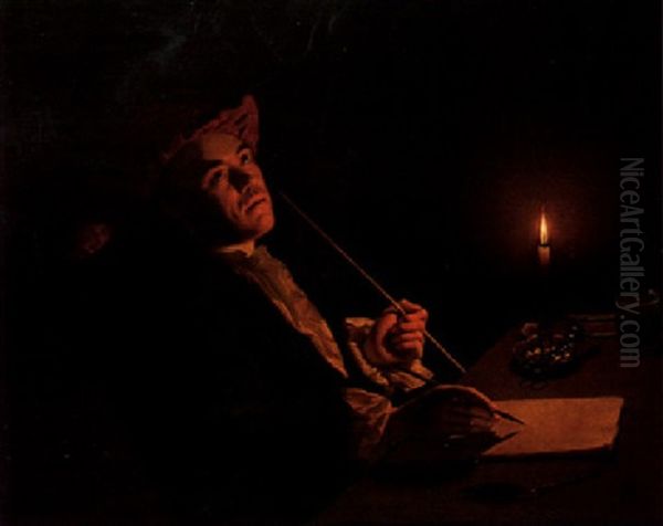 Portrait Of A Man Writing By Candlelight Oil Painting by Christian Friedrich Reinhold Lisiewski