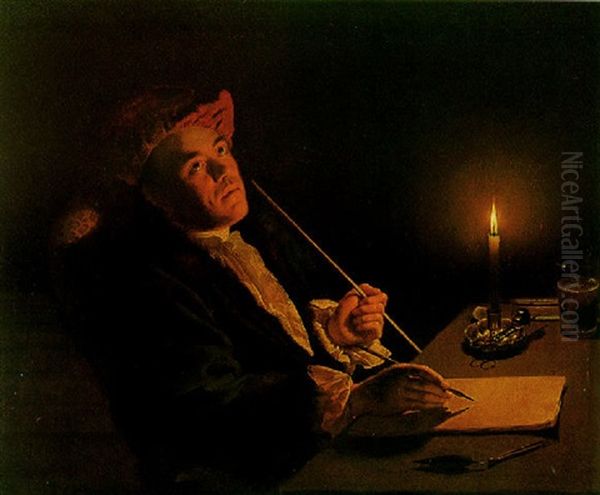 Portrait Of A Man Writing By Candlelight by Christian Friedrich Reinhold Lisiewski