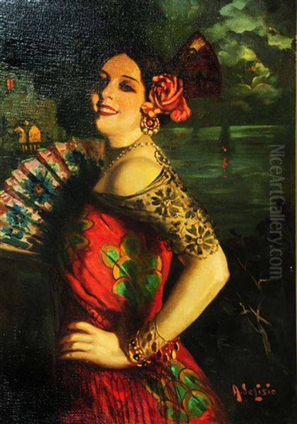 A Spanish Beauty Oil Painting by Arnaldo de Lisio