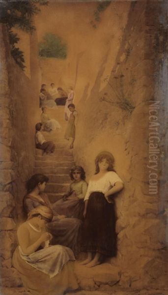 Un Coin D'ombre A Capri Oil Painting by Jean Benner