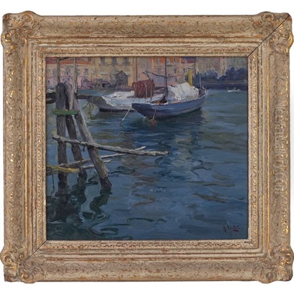 Harbor Scene Oil Painting by Arnaldo de Lisio