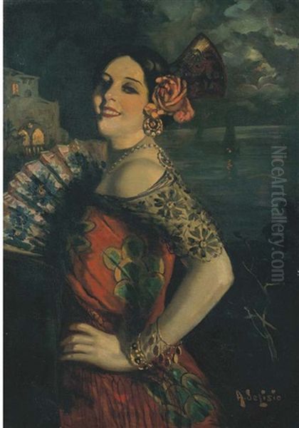 Donna Spagnola In Costume Oil Painting by Arnaldo de Lisio