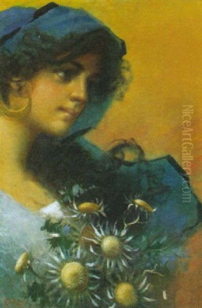 Donna Con Fiori Oil Painting by Arnaldo de Lisio