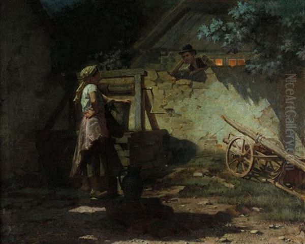 Village Courtship Oil Painting by Emanuel Krescenc Liska