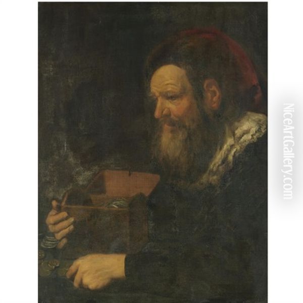 Portrait Of A Banker, Half Length, Holding A Money Box Oil Painting by Johann Liss