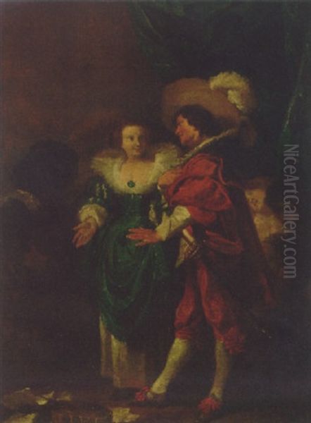 Elegant Figures With A Lute Player Oil Painting by Johann Liss