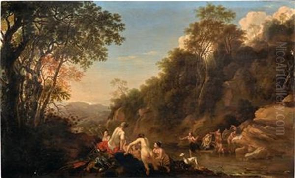 Nymphs In A Landscape Oil Painting by Dirck Van Der Lisse