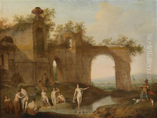 Ruinenlandschaft Mit Diana Und Aktaon by Dirck Van Der Lisse