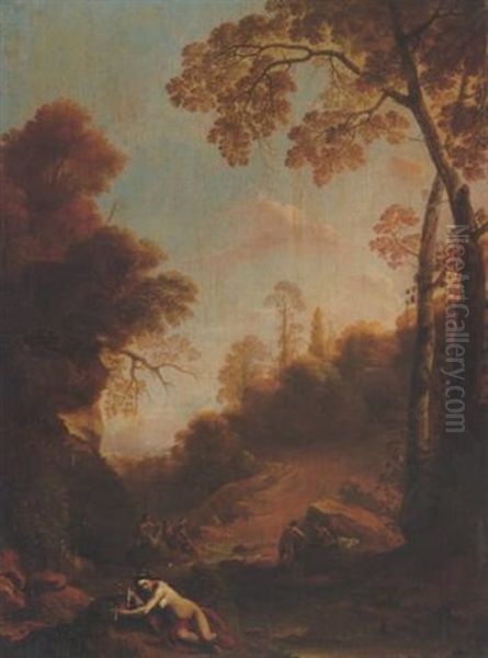 Schlafende Nymphe In Einer Sudlichen Landschaft Oil Painting by Dirck Van Der Lisse