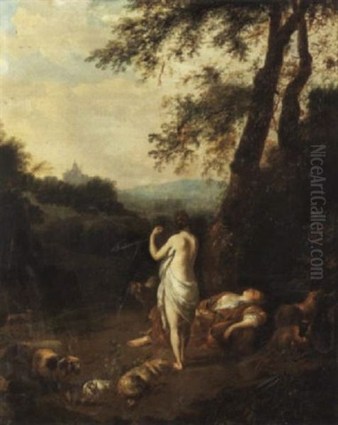 Jeunes Femmes Et Troupeau Dans Un Paysage Oil Painting by Dirck Van Der Lisse