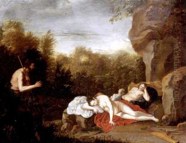 Actaeon Surprising Diana And A Nymph Oil Painting by Dirck Van Der Lisse