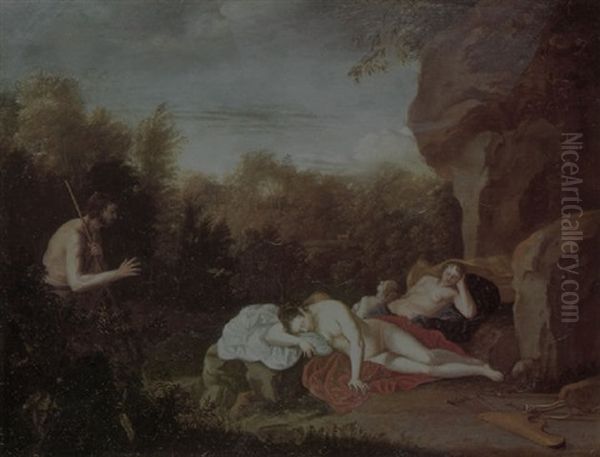 Acteon Surprising Diana And A Nymph Oil Painting by Dirck Van Der Lisse